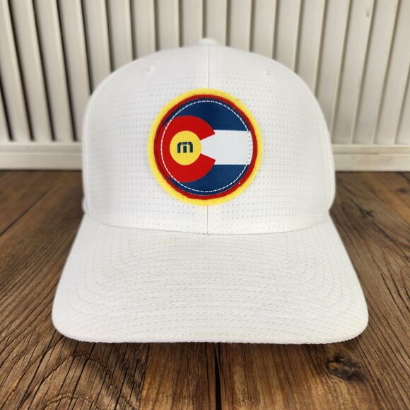 Travis Mathew Colorado Flag Patch FlexFit Sz L/XL Hat Cap White Golf Performance - Picture 2 of 11
